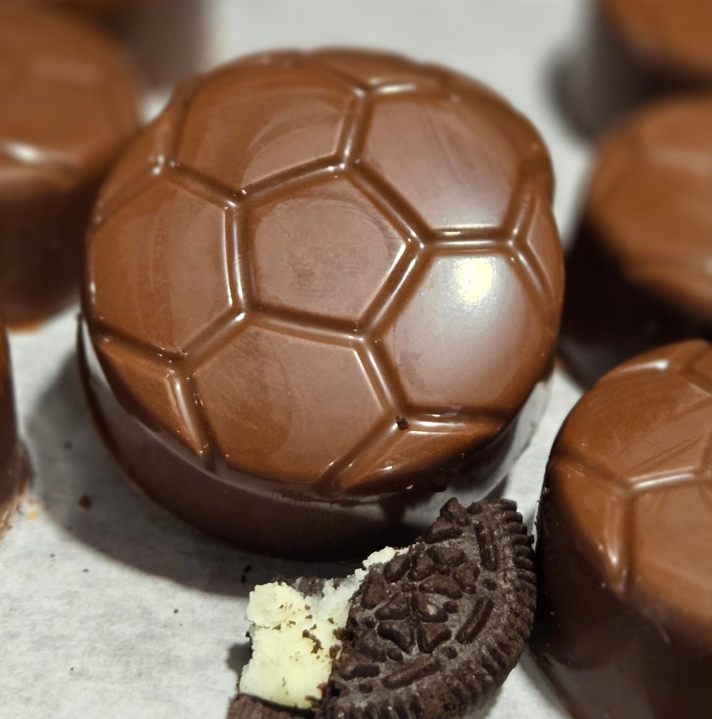 12 Soccer Ball Bri-wich Cookies- (made with real Oreos)